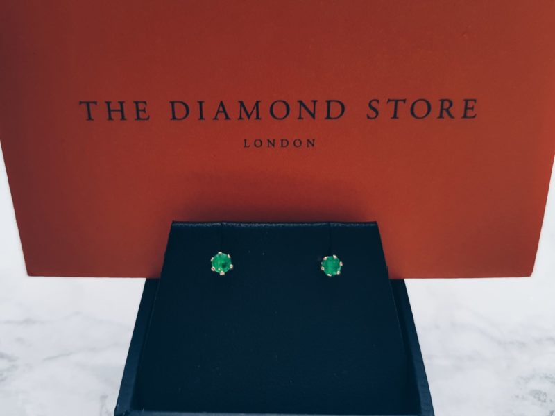The Diamond Store 9 Carot Gold Emerald Earrings Close Up | The LDN Gal
